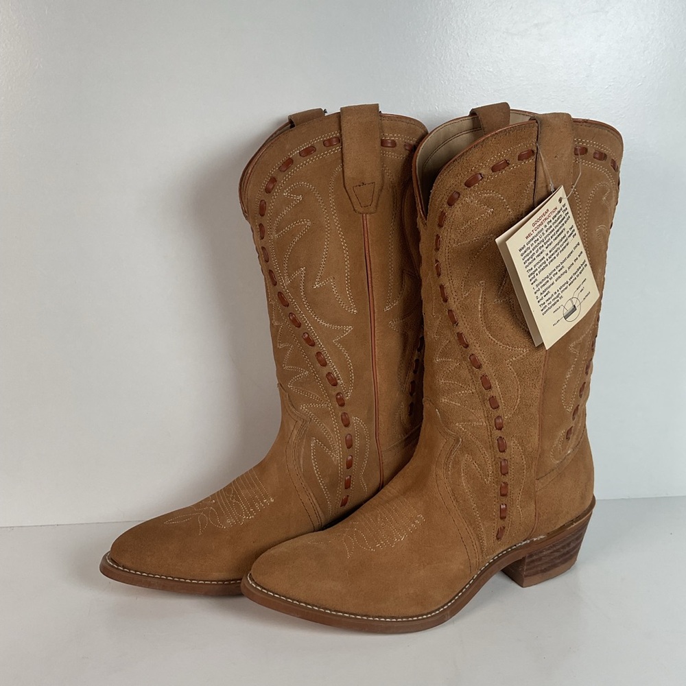 Vintage Sears Suede Cowboy Boots | Rough Out | Buck Stitch | USA Made | 9 D